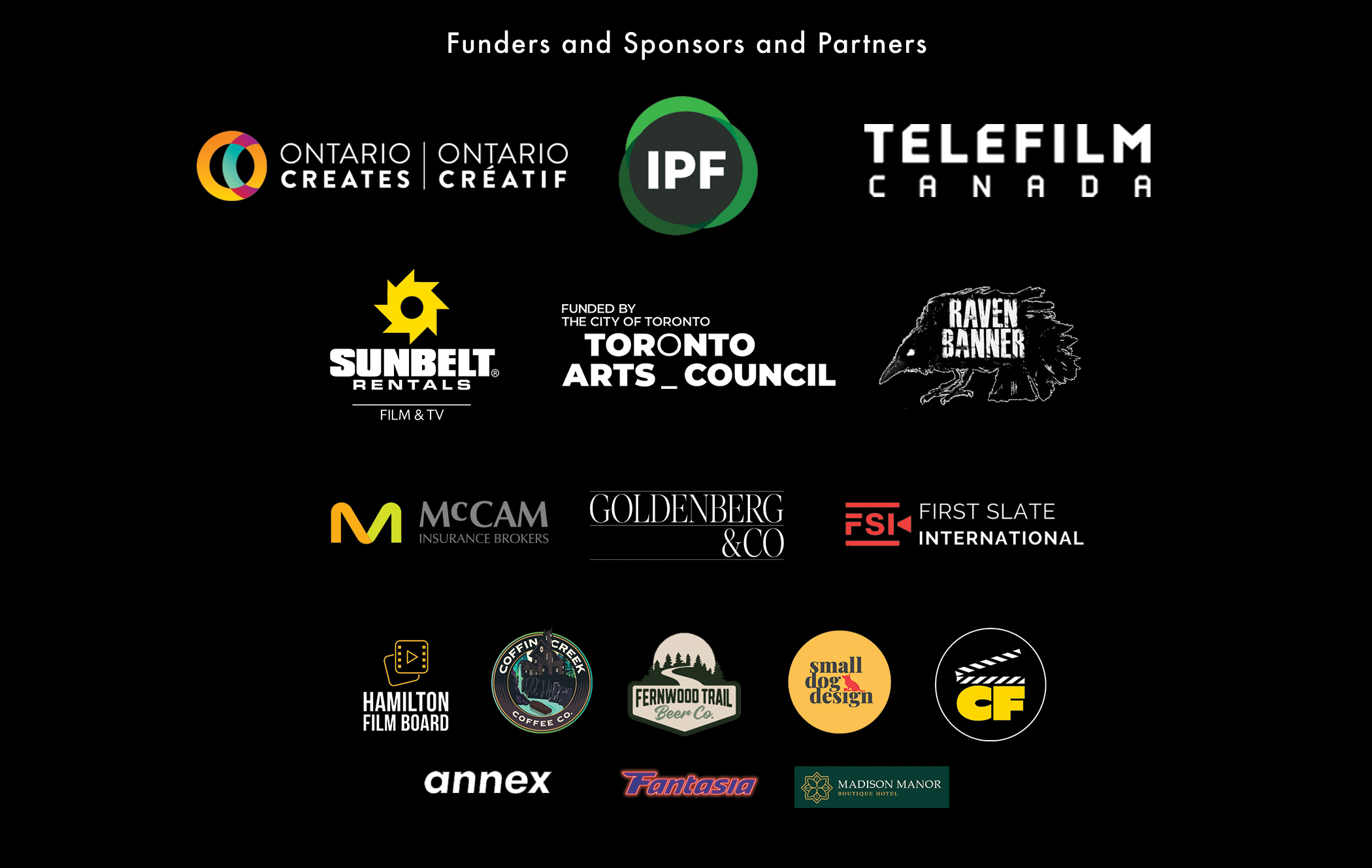2025 festival sponsors including Telefilm Canada, Ontario Creates, and the Independent Production Fund